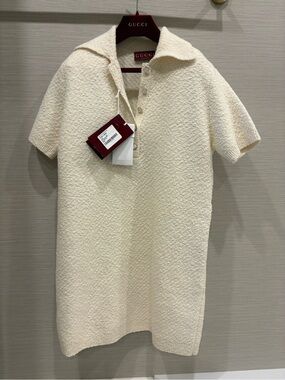Gucci Cream Textured Short-Sleeve Polo Dress
